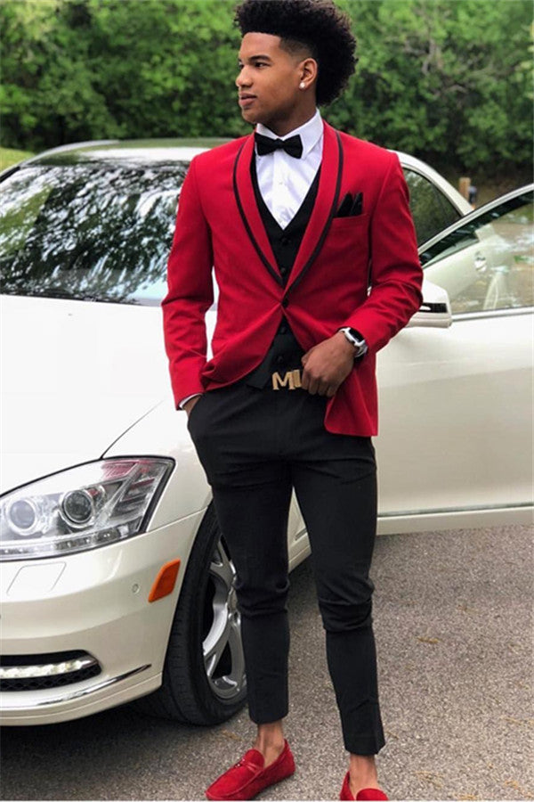 Stylish Red One-Button Prom Attire for Guys
