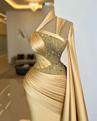 Shining Golden Sleeveless Sequins Beads Mermaid Evening Dress With Ruffle