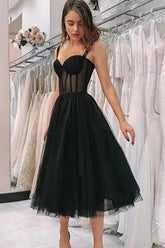 Black Polka Dots A Line Homecoming Dress/Mini Dress