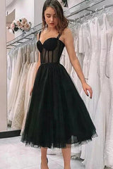 Black Polka Dots A Line Homecoming Dress/Mini Dress