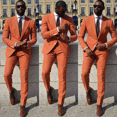 New Arrival Casual Orange Peaked Lapel Wedding Suits for Groom and Groomsmen
