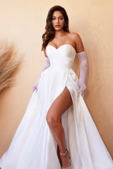 White Strapless Sweetheart A Line Formal Dress With Split Gloves Online
