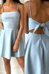 Simple Blue Open Back A Line Homecoming Dress/Mini Dress