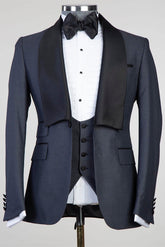 Cliff Fashion Slim Fit Dark Blue Shawl Lapel Three-Piece Men's Suits