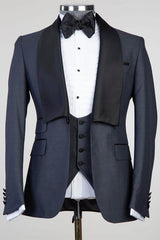 Cliff Fashion Slim Fit Dark Blue Shawl Lapel Three-Piece Men's Suits