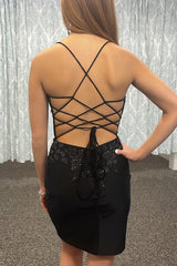 Sparkly Black Tight Short Homecoming Dress/Mini Dress with Appliques