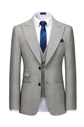 High-Quality Plaid Tuxedo with Gray Peaked Lapel Suit for Prom