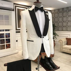 Elegant White Mixed Black Peaked Lapel One-Button Prom Suits for Guys