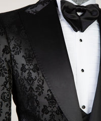 Formal Bespoke Black Peaked Lapel Three-Piece Jacquard Men's Suits
