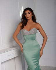Sweetheart Sleeveless Sage Strapless Mermaid Formal Dress With Pearls
