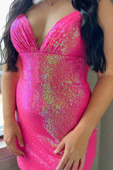 Sparkly Fuchsia Sequins Backless Tight Short Homecoming Dress/Mini Dress
