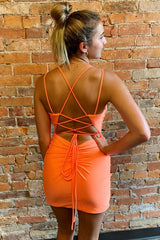 Orange Spaghetti Straps Homecoming Dress/Mini Dress