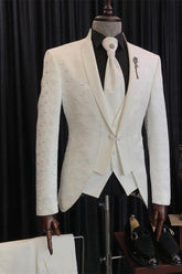 Christian New Arrival Three-Piece White Jacquard Special Lapel Wedding Suits