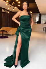 Black Mermaid Strapless Evening Dress With Split