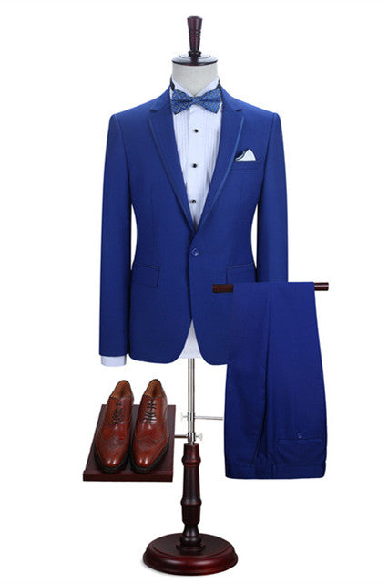 Gentle Royal Blue Slim Fit Abraham Notched Lapel Prom Suits for Party with One Button