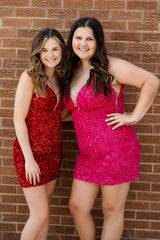 Sparkly Red Sequin Sleeveless Tight Short Homecoming Dress/Mini Dress