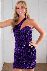 Sparkly Dark Green Sequins One Shoulder Tight Short Homecoming Dress/Mini Dress