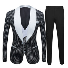 Modern Slim Fit Black Dot Shawl Lapel Wedding Suit for Men