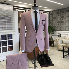 Stylish Pink Wedding Suits Peaked Lapel with Three Flaps for Men
