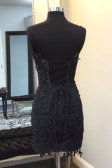 Sparkly Black Corset Lace Tight Short Homecoming Dress/Mini Dress