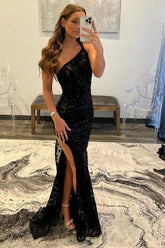 One Shoulder Lace Sheath Prom Gown