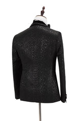 Classic Black Jacquard Velvet Double-Breasted Lapel Belt Leopard with Blazer for Groom