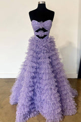Elegant Sweetheart Purple Tulle A-Line Long Prom Dress Featuring a Keyhole