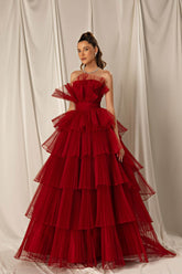 Burgundy Mermaid Sleeveless Layers Sleeveless Evening Dress Strapless
