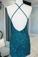 Sparkly Green Sequins Backless Tight Short Homecoming Dress/Mini Dress