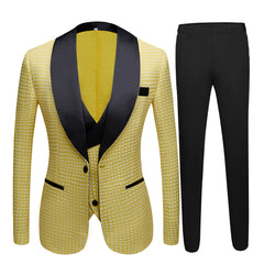 Unique Yellow Dot Slim Fit Wedding Suit for Men with Shawl Lapel