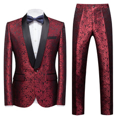 Chic Slim Fit Ruby Jacquard Shawl Lapel Wedding Suit for Men