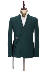 Gentle Dark Green Peaked Lapel Father of the Bride Suit with