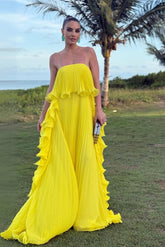 Charming Strapless Sleeveless Long Formal Dress With Pleated Ruffle