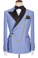 Modern Blue Best-Fitted Peaked Lapel Business Prom Suit for Guys