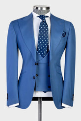 Eliot Modern Blue Peaked Lapel Three-Piece Men's Suits for Business