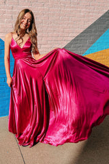 Burgundy Long Prom Dress with Simple A-Line Cut and Criss Cross Spaghetti Straps