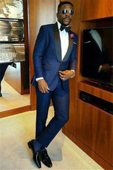 Navy Blue Stylish Joshua Bespoke Shawl-Lapel Wedding Suit