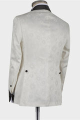 Jaxson White Shawl-Lapel Double-Breasted Fashion Slim-Fit Wedding Groom Suit
