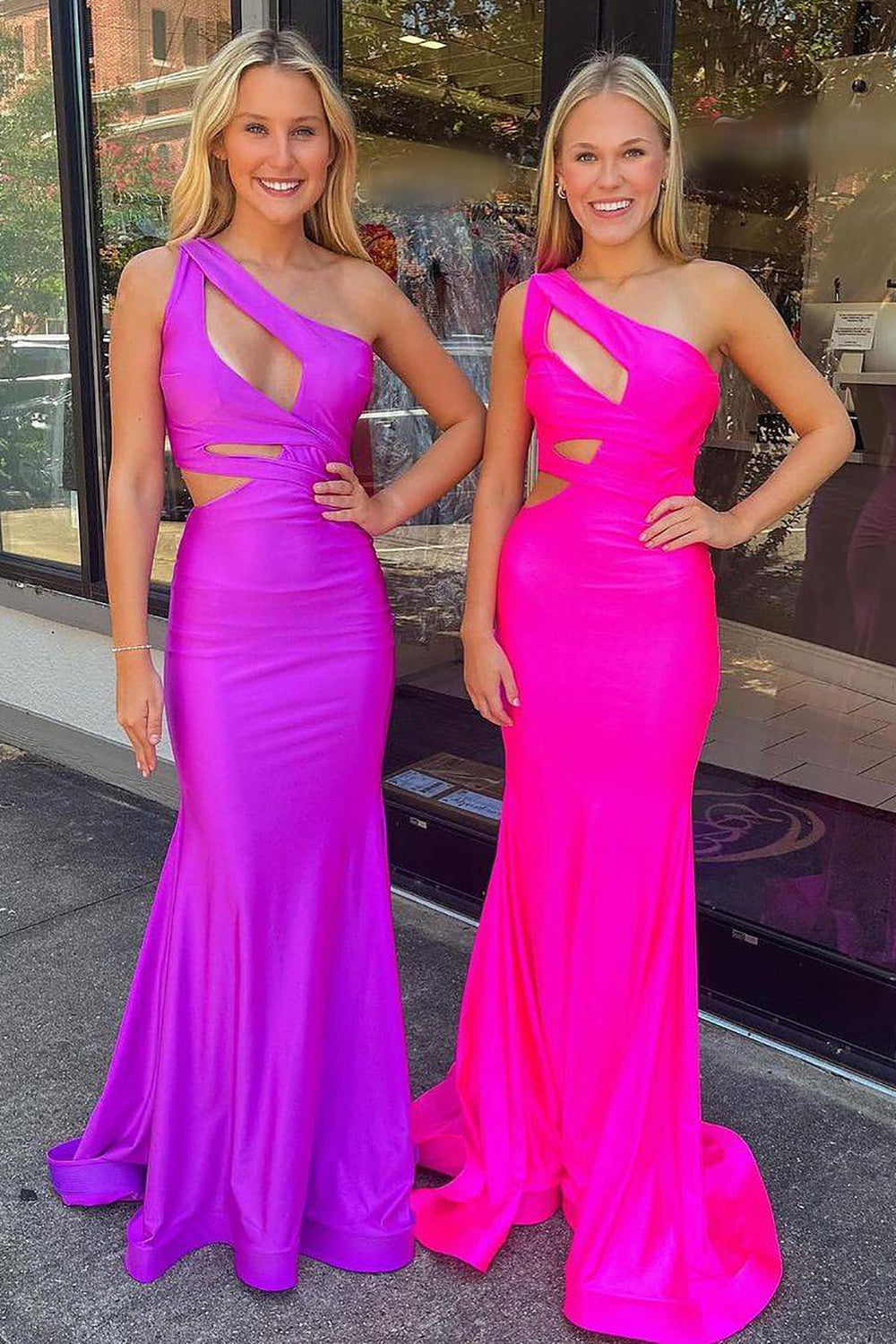 Charming Mermaid Prom Dress in Purple/Fuchsia with Keyhole and One Shoulder