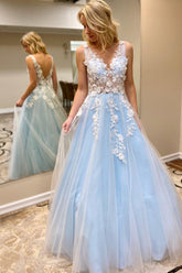 A-Line Prom Dress with Appliques in a V-Neck Style