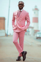 Stylish Pink Peaked Lapel Double-Breasted Western Suits for Wedding