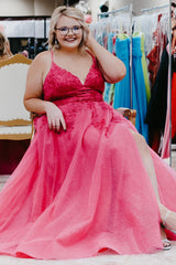 Royal Blue Plus Size A-Line Prom Dress with Spaghetti Straps and Appliques