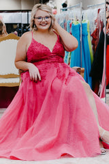 Royal Blue Plus Size Prom Dress with Appliques and Spaghetti Straps