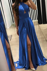 Long Backless Purple Prom Dress in A-Line Halter Style