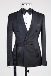 Black Shawl Lapel Double-Breasted Jacquard Wedding Suit