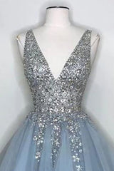 Blue V Neck Homecoming Dress/Mini Dress With Beadings