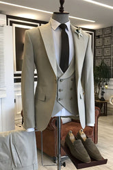 Classic Light Brown Double-Breasted Three-Piece Wedding Suit for Groom