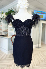 Sparkly Black Corset Lace Feathers Tight Short Homecoming Dress/Mini Dress