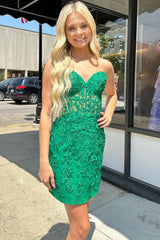 Dark Green Tight Short Homecoming Dress/Mini Dress with Appliques