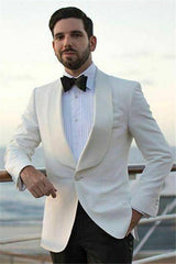 Chic White Shawl Lapel One Button Fit Men's Wedding Suit